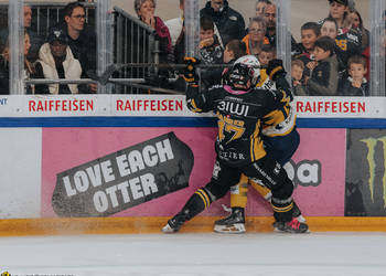 47 Maurer Marco, C.G Photographie, Club National League, Colin Girard, HCA, HCAjoie, Hockey Club Ajoie, Joueurs 1ERE, Maillot Jaune et Noir, NL, National League, Porrentruy, RAIFFEISEN ARENA, Saison 2024-25, charge à la bande, faute, hockey