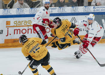 14 Emils Veckaktins, C.G Photographie, Club National League, Colin Girard, HCA, HCA Vs SCRJ, HCAjoie, Hockey Club Ajoie, Joueurs 1ERE, NL, National League, Porrentruy, RAIFFEISEN ARENA, Saison 2024-25, chute, hockey