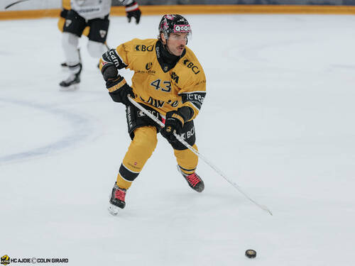43 Brennan Terrence James, C.G Photographie, Club National League, Colin Girard, HCA, HCAjoie, Hockey Club Ajoie, Joueurs 1ERE, Maillot Jaune, NL, National League, Porrentruy, RAIFFEISEN ARENA, Saison 2024-25, hockey