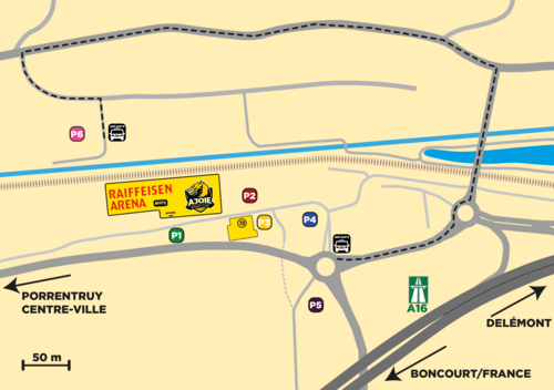 carte des différentes parking de la Raiffeisen Arena lors des rencontres de National League