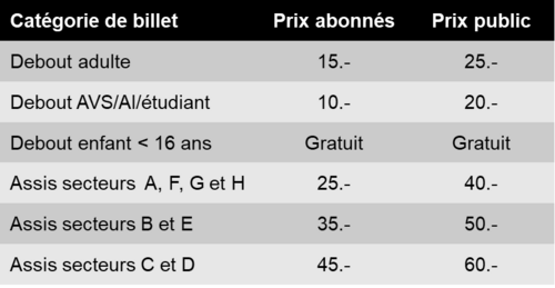 prix des billets